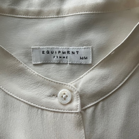Equipment Femme Cream Silk Oversized Tuxedo Tunic Blouse Sz M Office Minimalist - Picture 3 of 8
